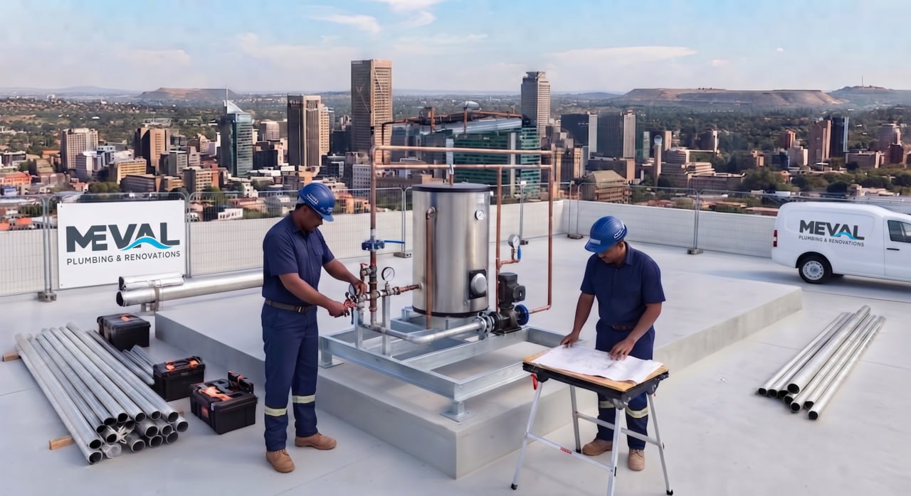 Commercial plumbing installation in office building