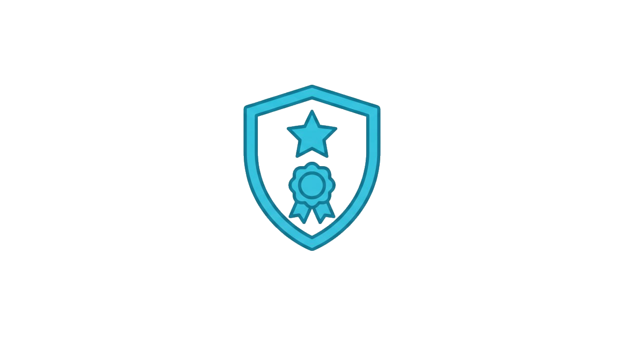 Quality workmanship shield with star and ribbon badge